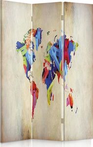 Feeby Parawan pokojowy, trzyczęściowy, dwustronny, na płótnie Canvas, Kolorowa mapa świata 110x150 1