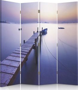 Feeby Parawan pokojowy, czteroczęściowy, dwustronny, na płótnie Canvas, Wschód słońca wzdłuż wybrzeża 145x180 1