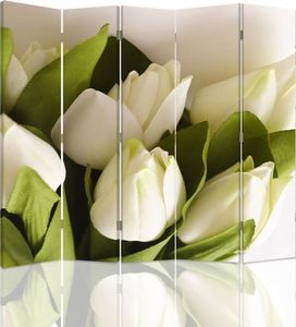 Feeby Parawan pokojowy, pięcioczęściowy, dwustronny, na płótnie Canvas, Białe tulipany 2 180x180 1