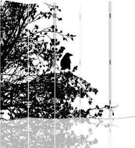 Feeby Parawan pokojowy, pięcioczęściowy, dwustronny, na płótnie Canvas, Czarno-biały ptak 180x180 1