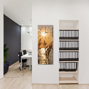 Feeby Obraz z zegarem, trzciny o zachodzie słońca 25x65 2