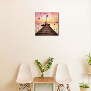 Feeby Obraz z zegarem, pomost o zachodzie słońca 6 30x30 4