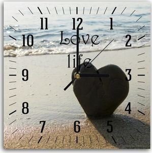 Feeby Obraz z zegarem, serce na plaży 30x30 1