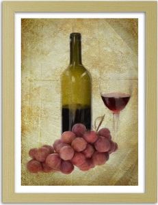 Feeby Obraz w ramie naturalnej, Butelka wina i winogron 40x50 1