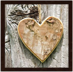 Feeby Obraz w ramie brązowej, Serce z drewna 60x60 1