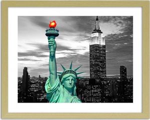 Feeby Obraz w ramie naturalnej, Statua Wolności i New York City 90x60 1