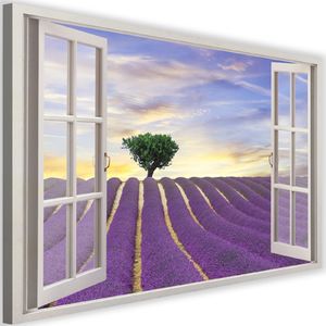 Feeby Obraz na płótnie - Canvas, okno - lawendowe pole 60x40 1