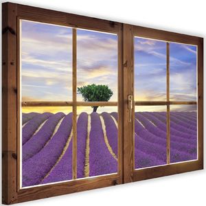 Feeby Obraz na płótnie - Canvas, okno - pole lawendy 90x60 1