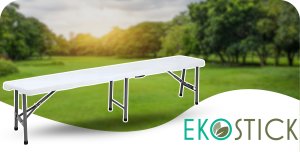 Ergostill Ławka Cateringowa Składana Ogrodowa 180cm Biała Bankietowa Stół Turystyczna 10