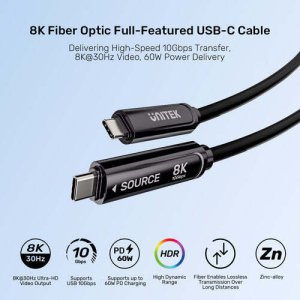 Unitek Kable optyczne USB-C (10Gbps, PD60W, 8K@30Hz) 15m 2
