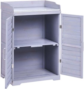 Szafa ogrodowa Beliani Szafka ogrodnicza z blatem roboczym TEREVILLE Drewno jodłowe 67 cm 45 cm Szary 5