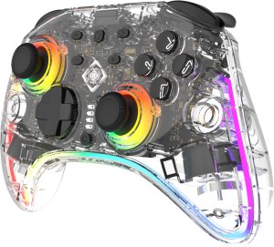 Deltaco Kontroler gier Gaming GAM-198-T Bezprzewodowy Bluetooth/USB Przezroczysty RGB z przyciskiem C i makro dla Switch 2