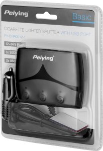 Ładowarka PeiYing Rozdzielacz gniazda zapalniczki x3 z gniazdem master i USB 3100 mA 2
