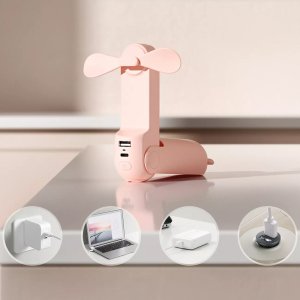 Wentylator Jisulife Mini wentylator Jisulife Handheld Fan Life8 przenośny wiatraczek USB z funkcją powerbanka 2000mAh i latarką - różowy 2