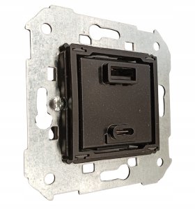Ładowarka Kontakt-Simon Ładowarka podwójna USB typ A+C Kontakt-Simon Simon 82 7511296-039 (moduł), 230V AC / 5V DC ?3.1A QUICK CHARGE 3,1A 230V IP20 czarny 2