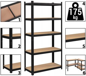 EkoStick Regał Magazynowy Garażowy Warsztatowy Metalowy Czarny Ocynk 875kg 180x90cm 4