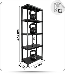 EkoStick Regał Magazynowy Garażowy Warsztatowy łazienkowy Plastikowy Czarny 171x61cm 3