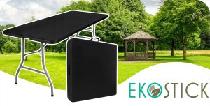 EkoStick Stół Ogrodowy Rozkładany Plastikowy Czarny Cateringowy Bankietowy 180x74cm 9