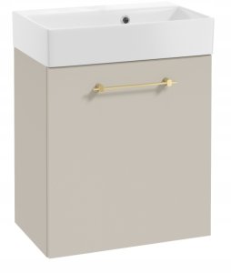Deftrans Szafka łazienkowa wisząca z umywalką i złotą baterią kaszmir 60x50cm Elara 2