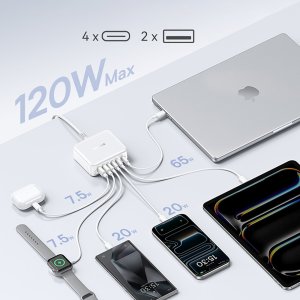 Ładowarka Baseus Stacja ładująca Baseus EnerFill FH21 120W 4xUSB-C + 2xUSB-A - biała 4