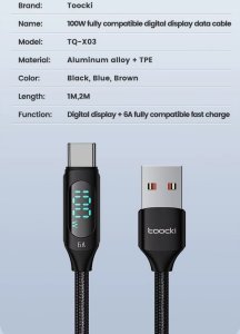 Kabel USB Acefast Kabel Toocki USB-C do USB-C 100W, 2m, 480Mb/s, z wyświetlaczem 4