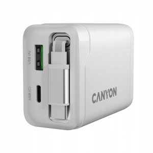Ładowarka Canyon CANYON charger OnCharge 65RC Build-In Cable USB-C 65W 1xPD 1xQC EU White 5