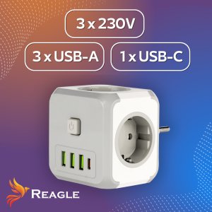 Listwa zasilająca Reagle KOSTKA SIECIOWA LISTWA ZASILAJĄCA 3x GNIAZDO ŁADOWARKA 3x USB 1x USB-C 3