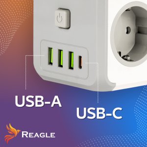 Listwa zasilająca Reagle KOSTKA SIECIOWA LISTWA ZASILAJĄCA 3x GNIAZDO ŁADOWARKA 3x USB 1x USB-C 4