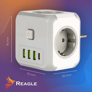 Listwa zasilająca Reagle KOSTKA SIECIOWA LISTWA ZASILAJĄCA 3x GNIAZDO ŁADOWARKA 3x USB 1x USB-C 9