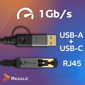 Kabel USB Reagle USB-A + USB-C - RJ-45 1 m Czarny 3
