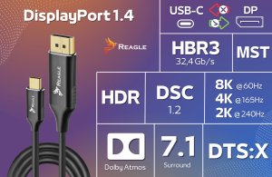 Kabel USB Reagle USB-C - DisplayPort 2 m Czarny 3