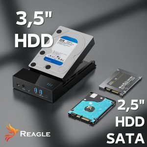 Kieszeń Reagle OBUDOWA DYSKU 2,5 3,5 KIESZEŃ NA DYSK HDD SSD HUB USB SATA III DO 20TB ZASILACZ 24W 4