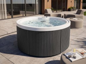 SPA ogrodowe Beliani Wanna ogrodowa z hydromasażem LED MARFIL Szary 2