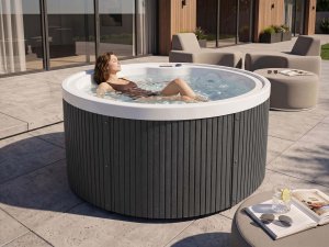 SPA ogrodowe Beliani Wanna ogrodowa z hydromasażem LED MARFIL Szary 4
