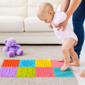 LeanToys Sensoryczne Puzzle Silikonowe Mata Ścieżka Sensoryczna Kolorowe 25 cm 12el. EDUKAMP 4