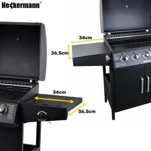Heckermann Grill gazowy ogrodowy stalowy nierdzewny 5+1 YF-01JY05-B żeliwny ruszt 17,4 kW czarny 12