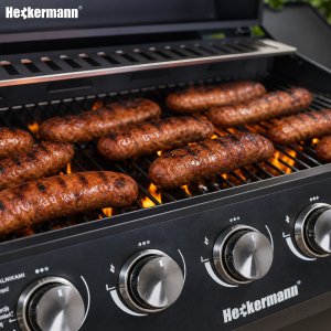 Heckermann Grill gazowy ogrodowy stalowy nierdzewny 5+1 YF-01JY05-B żeliwny ruszt 17,4 kW czarny 2