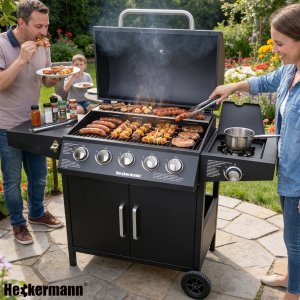 Heckermann Grill gazowy ogrodowy stalowy nierdzewny 5+1 YF-01JY05-B żeliwny ruszt 17,4 kW czarny 3