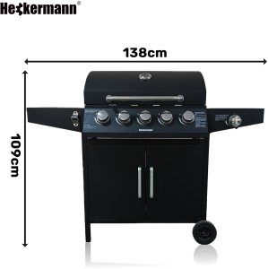 Heckermann Grill gazowy ogrodowy stalowy nierdzewny 5+1 YF-01JY05-B żeliwny ruszt 17,4 kW czarny 4