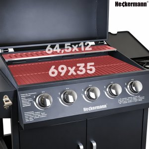 Heckermann Grill gazowy ogrodowy stalowy nierdzewny 5+1 YF-01JY05-B żeliwny ruszt 17,4 kW czarny 5
