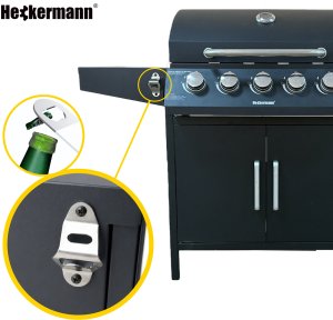 Heckermann Grill gazowy ogrodowy stalowy nierdzewny 5+1 YF-01JY05-B żeliwny ruszt 17,4 kW czarny 7