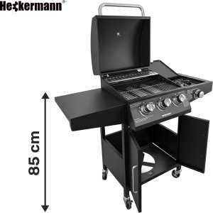 Heckermann Grill gazowy ogrodowy stalowy nierdzewny 5+1 YF-01JY03-B żeliwny ruszt 11,6 kW czarny 12