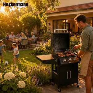 Heckermann Grill gazowy ogrodowy stalowy nierdzewny 5+1 YF-01JY03-B żeliwny ruszt 11,6 kW czarny 4