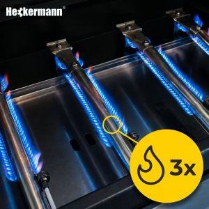 Heckermann Grill gazowy ogrodowy stalowy nierdzewny 5+1 YF-01JY03-B żeliwny ruszt 11,6 kW czarny 6