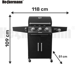 Heckermann Grill gazowy ogrodowy stalowy nierdzewny 5+1 YF-01JY03-B żeliwny ruszt 11,6 kW czarny 9
