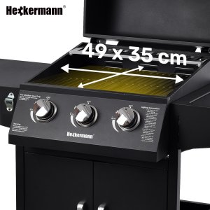 Heckermann Grill gazowy ogrodowy stalowy nierdzewny 5+1 YF-01JY03-B żeliwny ruszt 11,6 kW czarny 10