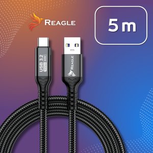 Reagle Kabel USB C - USB-A 5M DO OCULUS STEAM VR QUEST 3 3S META TETHERING USB-A PD 60W 10Gbps REAGLE 9