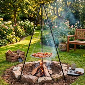 Springos Grill ogrodowy wiszący na stojaku z regulacją wysokości ruszt 50 cm Uniwersalny 14