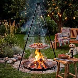 Springos Grill ogrodowy wiszący na stojaku z regulacją wysokości ruszt 50 cm Uniwersalny 15