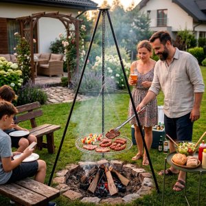 Springos Grill ogrodowy wiszący na stojaku z regulacją wysokości ruszt 50 cm Uniwersalny 16